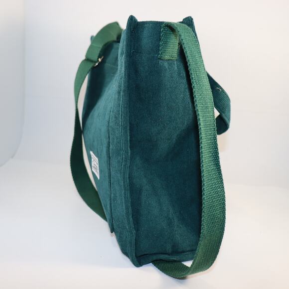 Green Corduroy Shoulder Tote Bag with Crossbody Strap - Picture 4 of 6